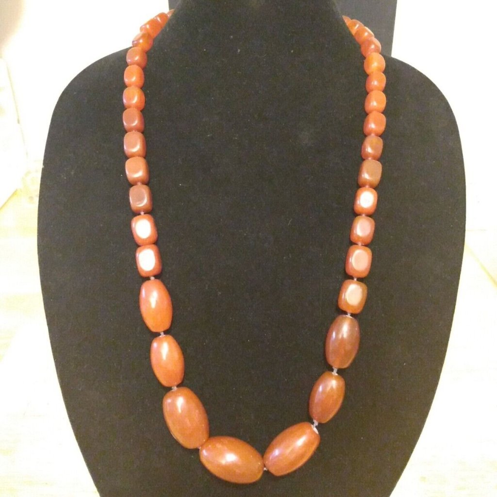 Designer Ail Graduating Chunky, Cognac Beaded Necklace-Mkd Sterling